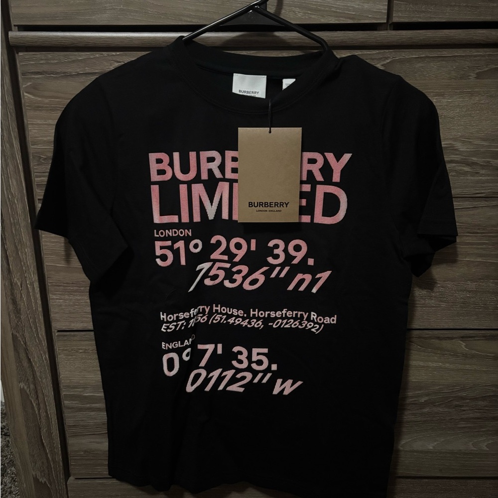 Burberry Black Tee with Pink Graphic